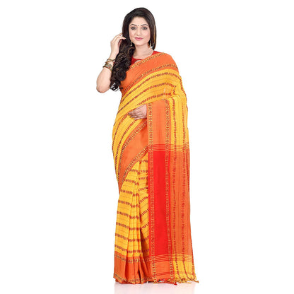 Women's Handwoven Yellow Dhaniakhali Cotton Saree