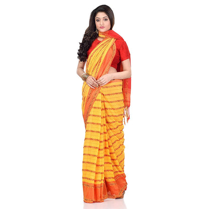 Women's Handwoven Yellow Dhaniakhali Cotton Saree