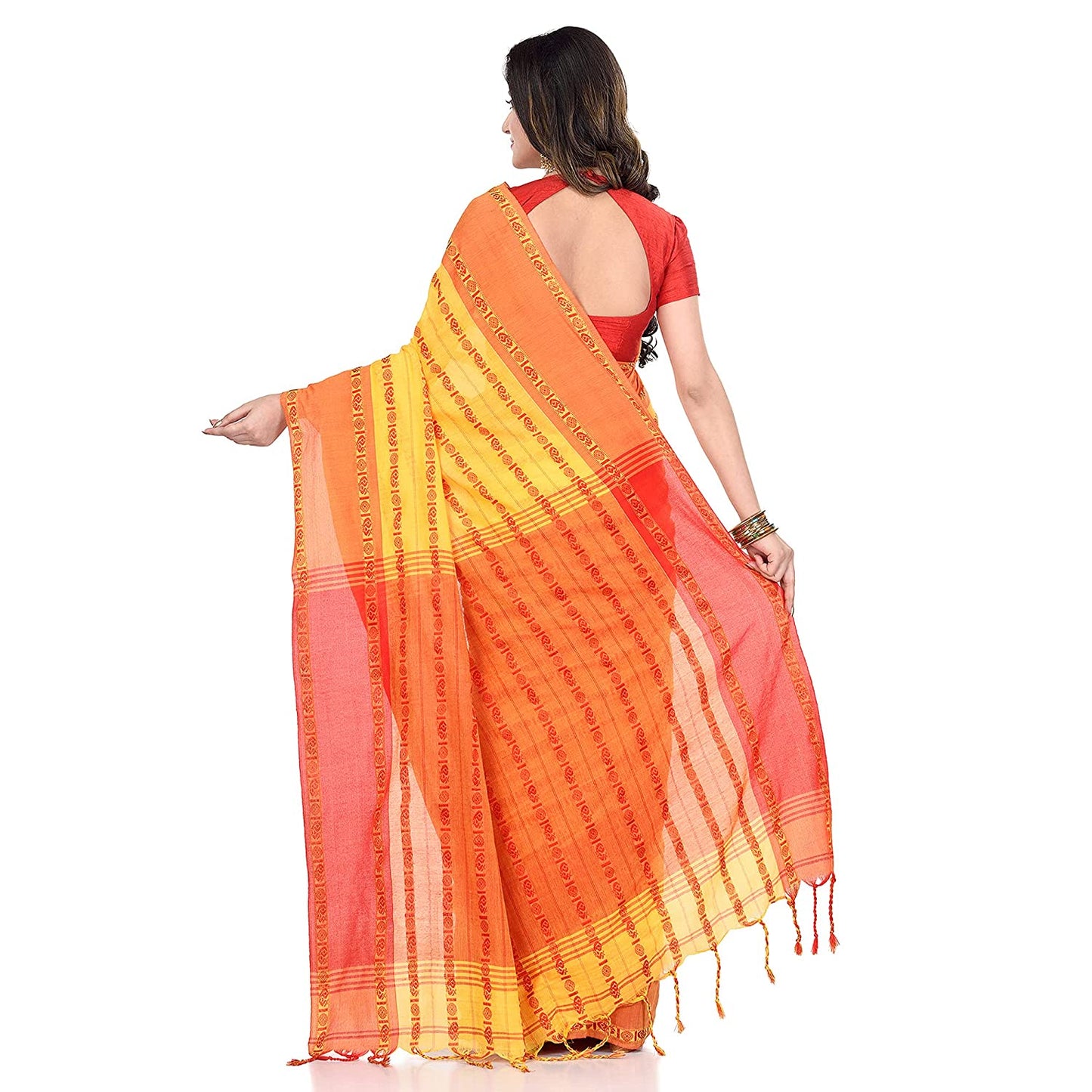 Women's Handwoven Yellow Dhaniakhali Cotton Saree
