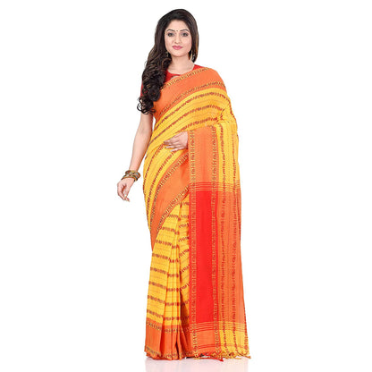 Women's Handwoven Yellow Dhaniakhali Cotton Saree