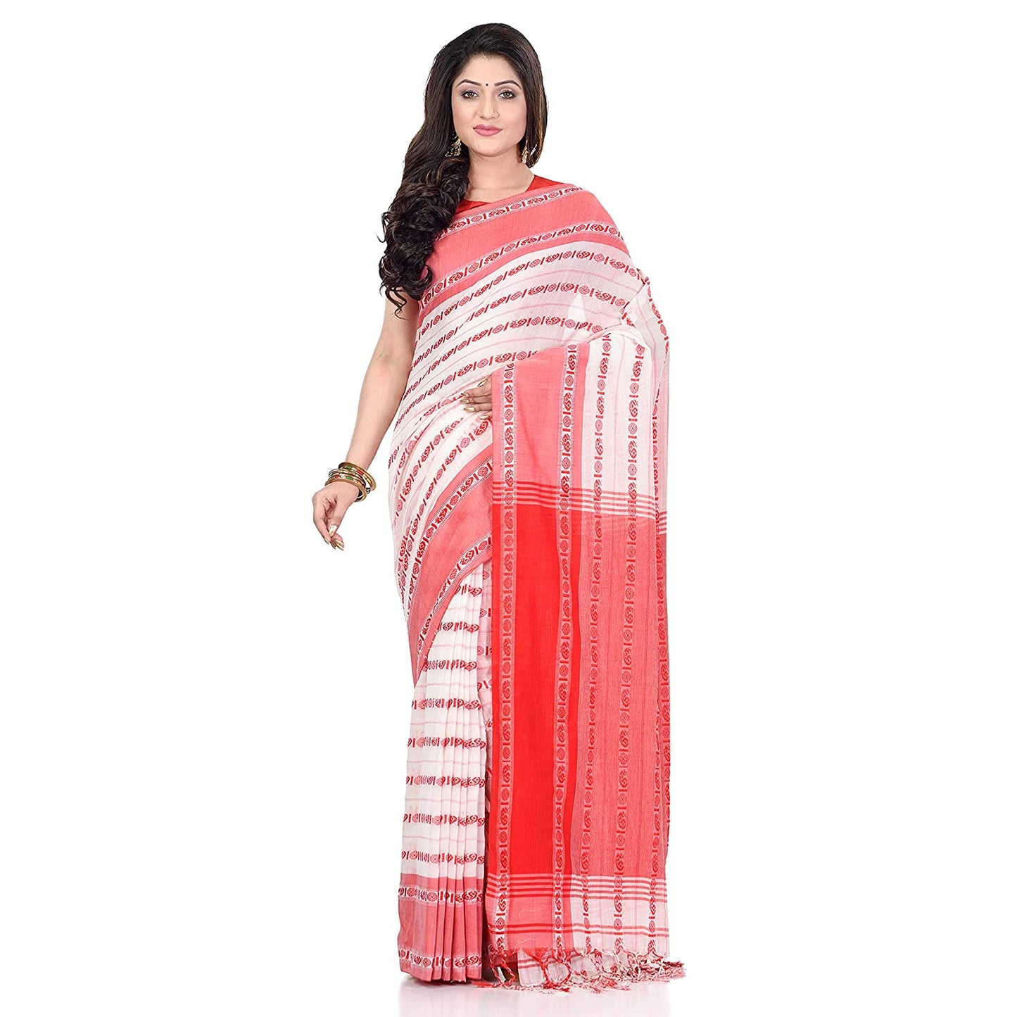 Women's Handwoven White Dhaniakhali Cotton Saree