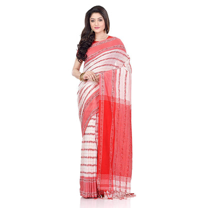 Women's Handwoven White Dhaniakhali Cotton Saree