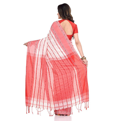 Women's Handwoven White Dhaniakhali Cotton Saree