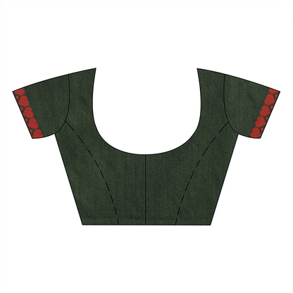 Women's Handspun Cotton Dark Green Handloom Tangail Saree