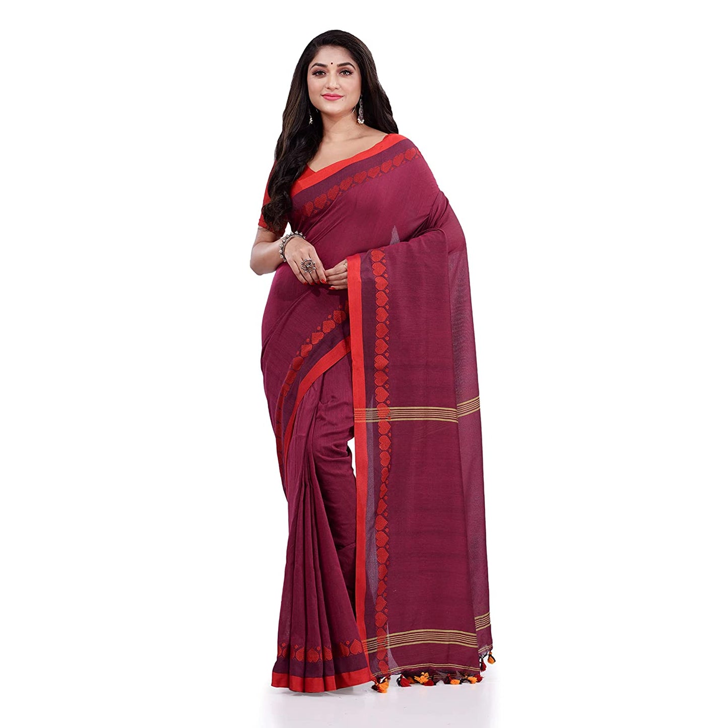 Women's Handspun Cotton Pink Handloom Tangail Saree