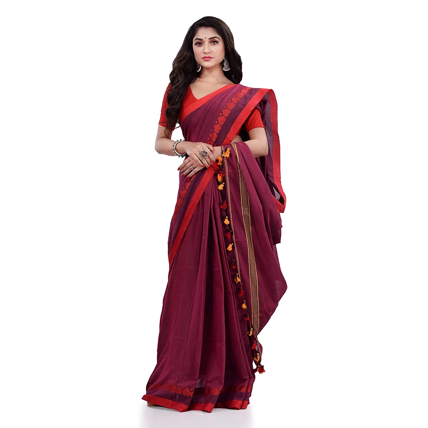 Women's Handspun Cotton Pink Handloom Tangail Saree