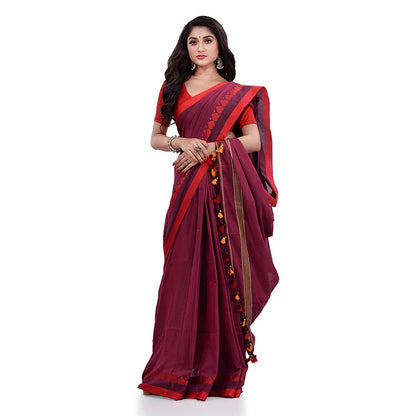 Women's Handspun Cotton Pink Handloom Tangail Saree