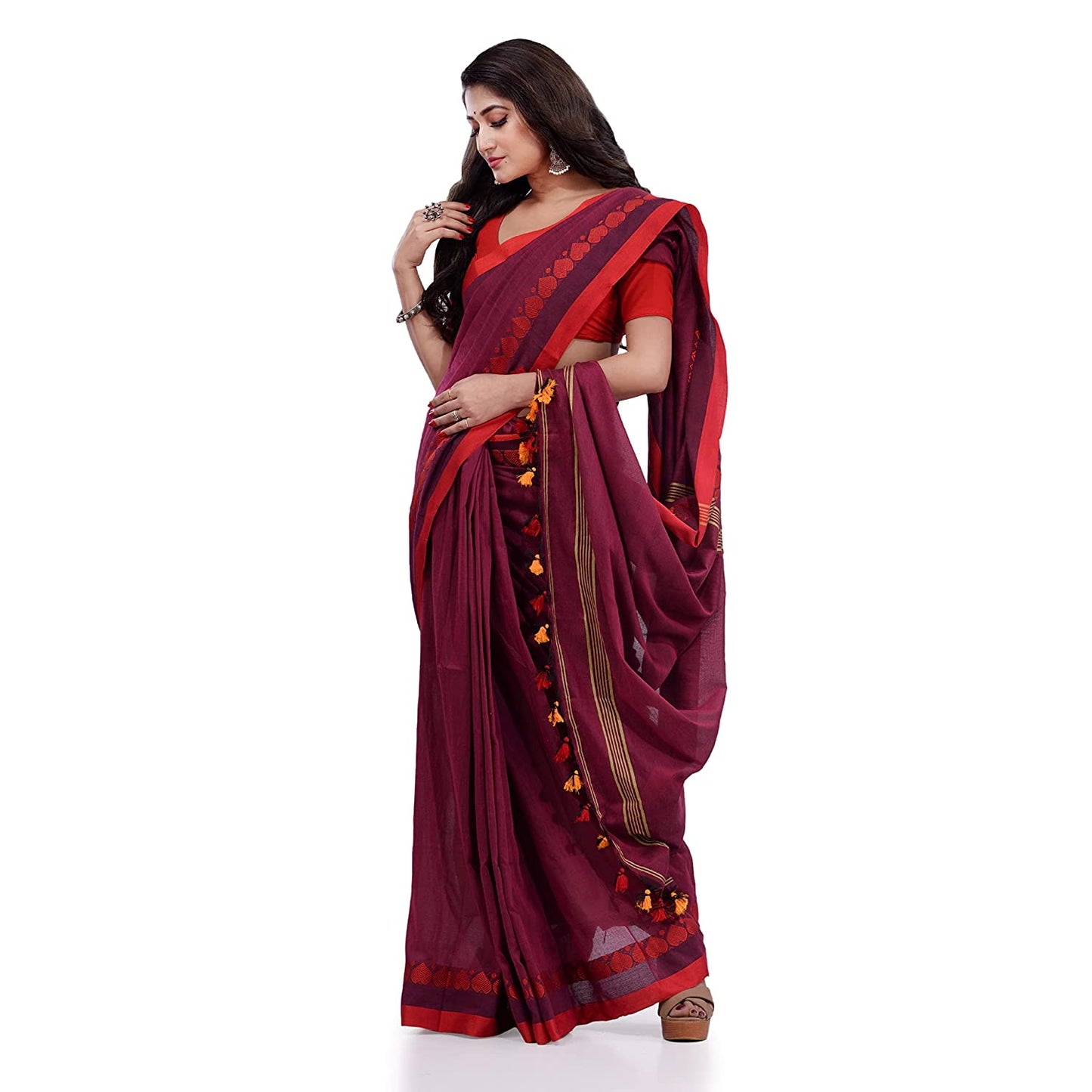 Women's Handspun Cotton Pink Handloom Tangail Saree