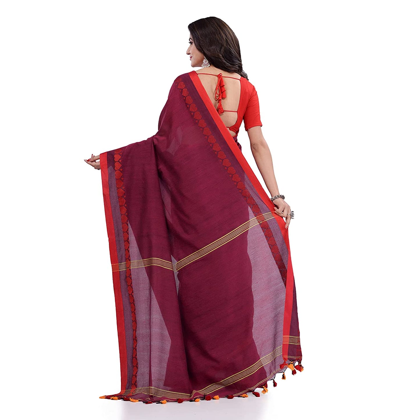 Women's Handspun Cotton Pink Handloom Tangail Saree