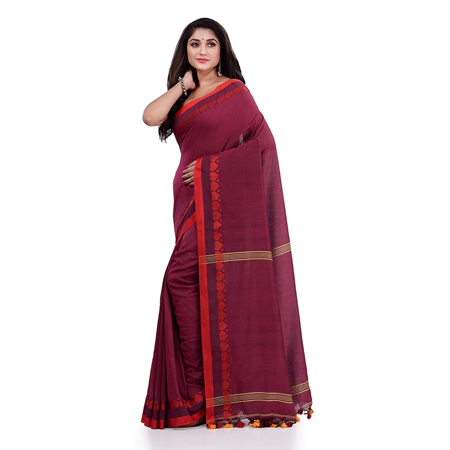 Women's Handspun Cotton Pink Handloom Tangail Saree