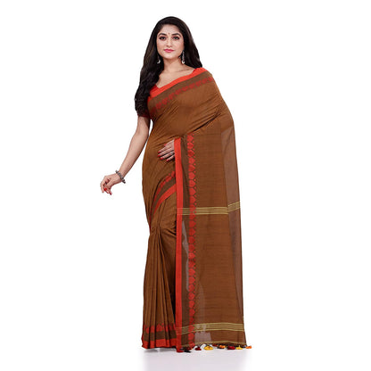 Women's Handspun Cotton Brown Handloom Tangail Saree