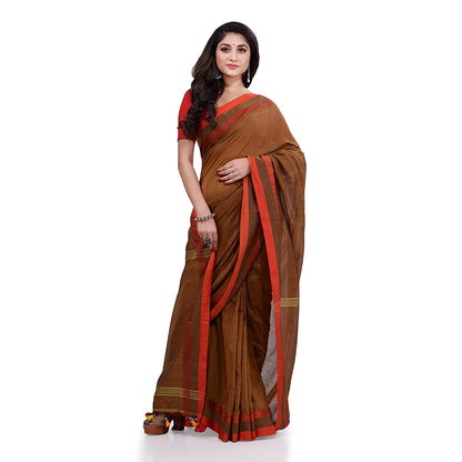 Women's Handspun Cotton Brown Handloom Tangail Saree