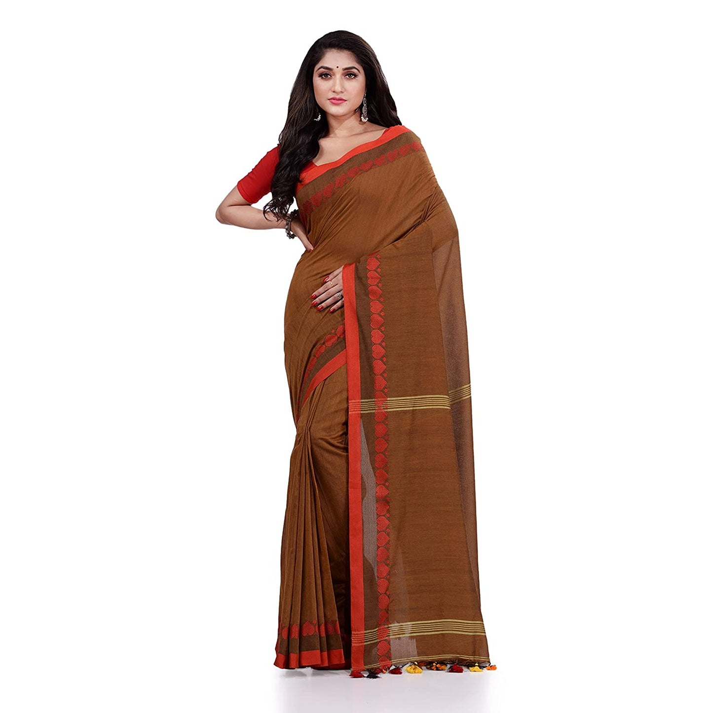 Women's Handspun Cotton Brown Handloom Tangail Saree