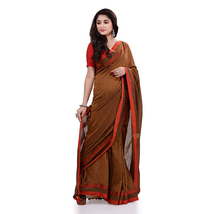 Women's Handspun Cotton Brown Handloom Tangail Saree