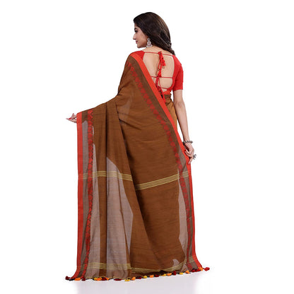 Women's Handspun Cotton Brown Handloom Tangail Saree