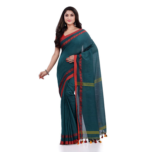 Women's Handspun Cotton Teal Handloom Tangail Saree