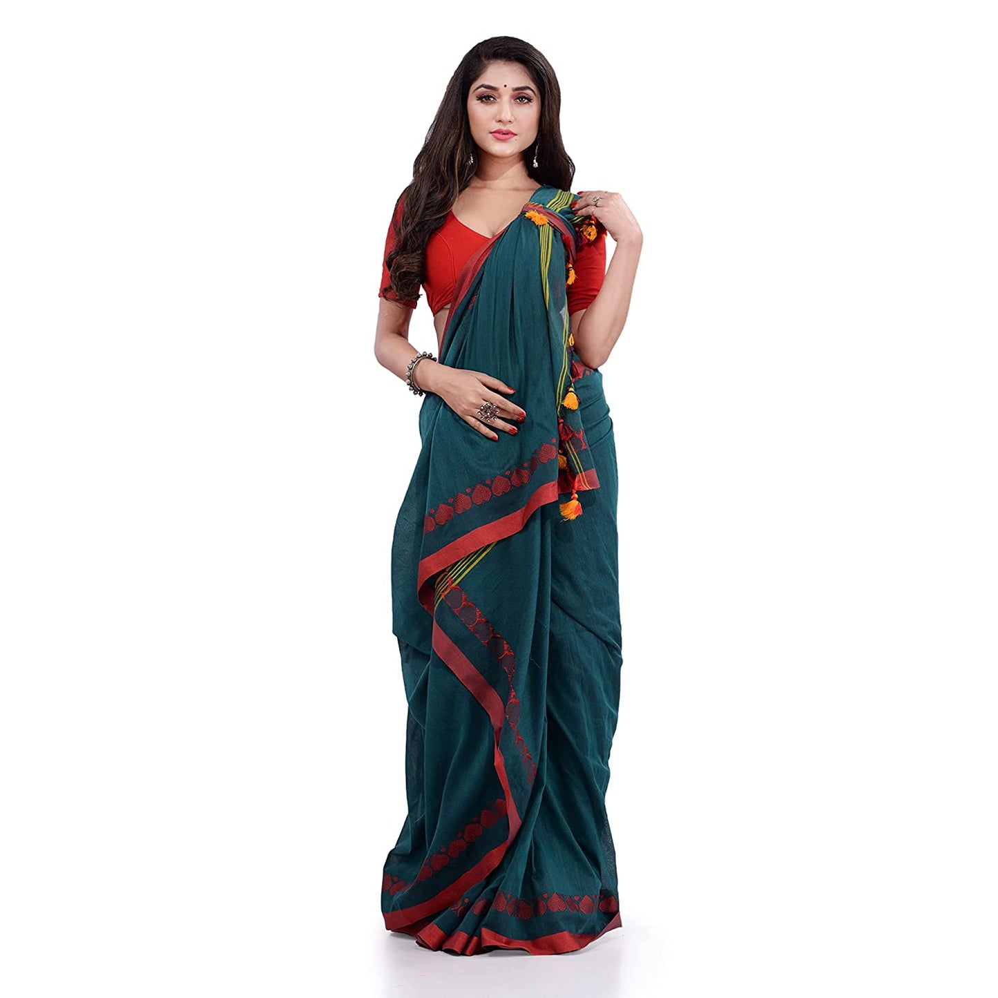 Women's Handspun Cotton Teal Handloom Tangail Saree