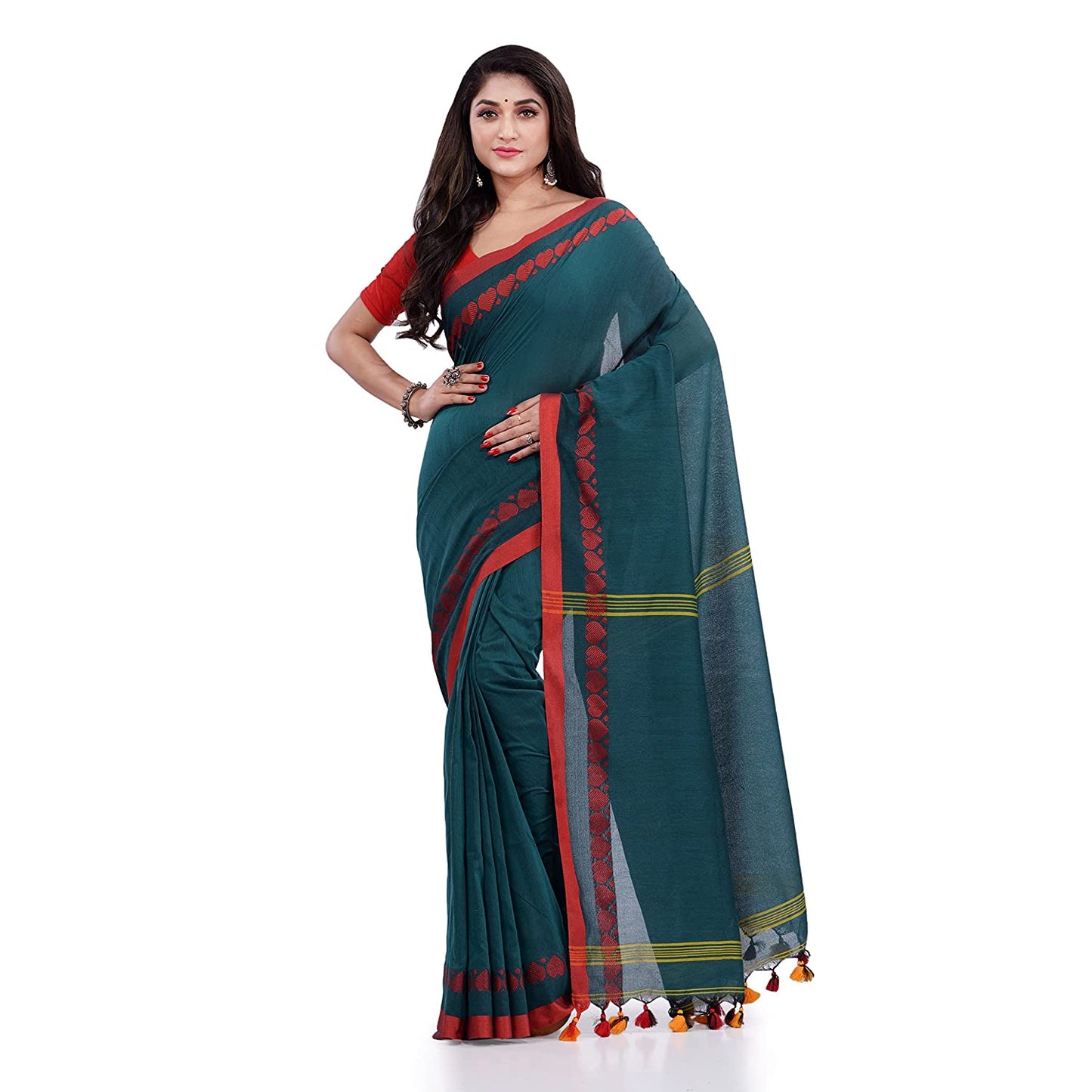 Women's Handspun Cotton Teal Handloom Tangail Saree