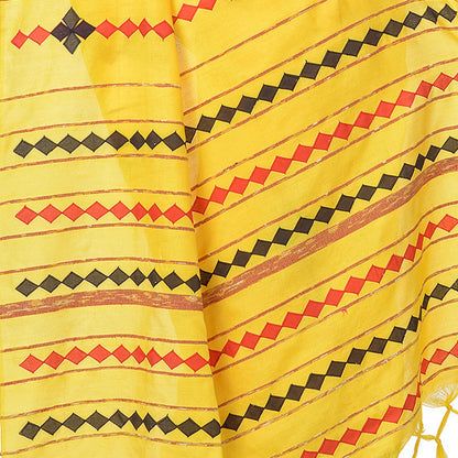 Women's Handspun Cotton Yellow Handloom Applique Saree