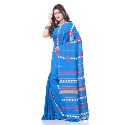 Women's Handspun Cotton Sky Blue Handloom Applique Saree