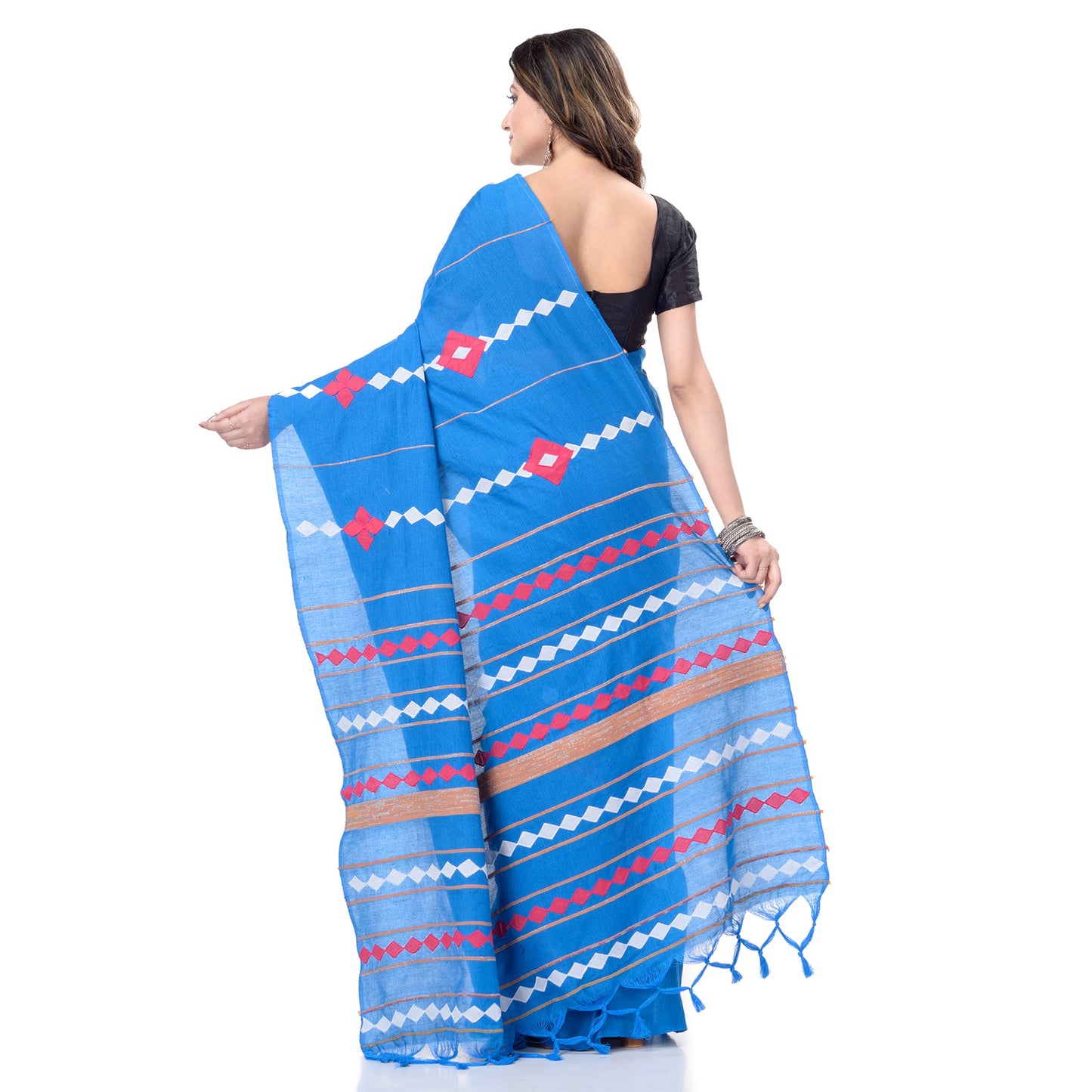 Women's Handspun Cotton Sky Blue Handloom Applique Saree