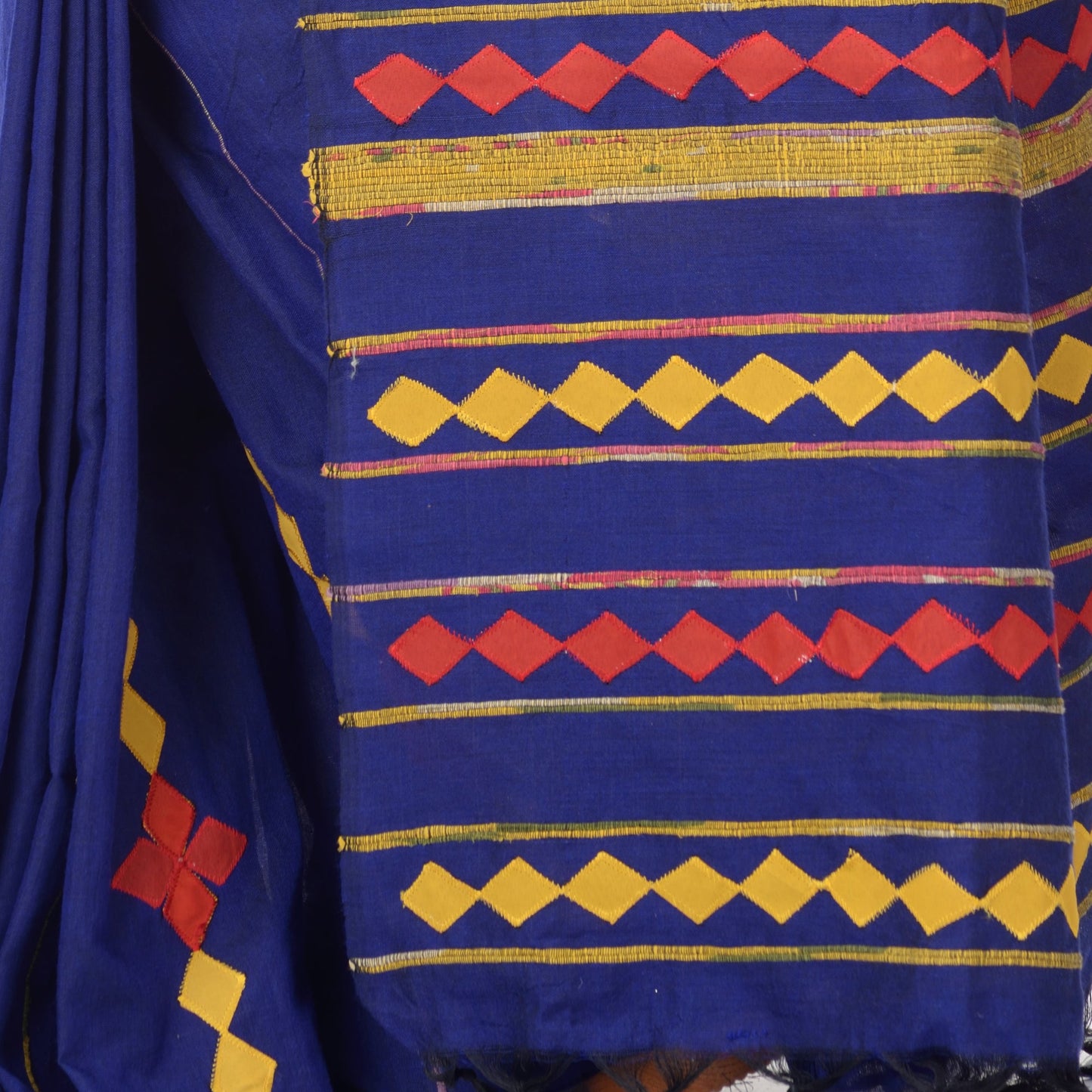 Women's Handspun Cotton Royal Blue Handloom Applique Saree