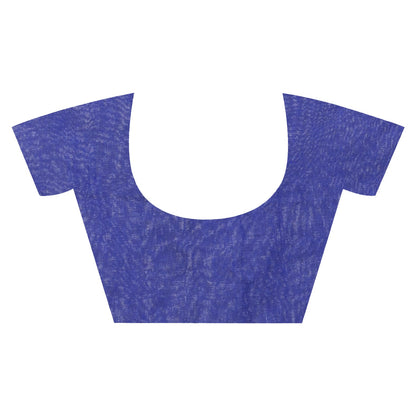 Women's Handspun Cotton Royal Blue Handloom Applique Saree