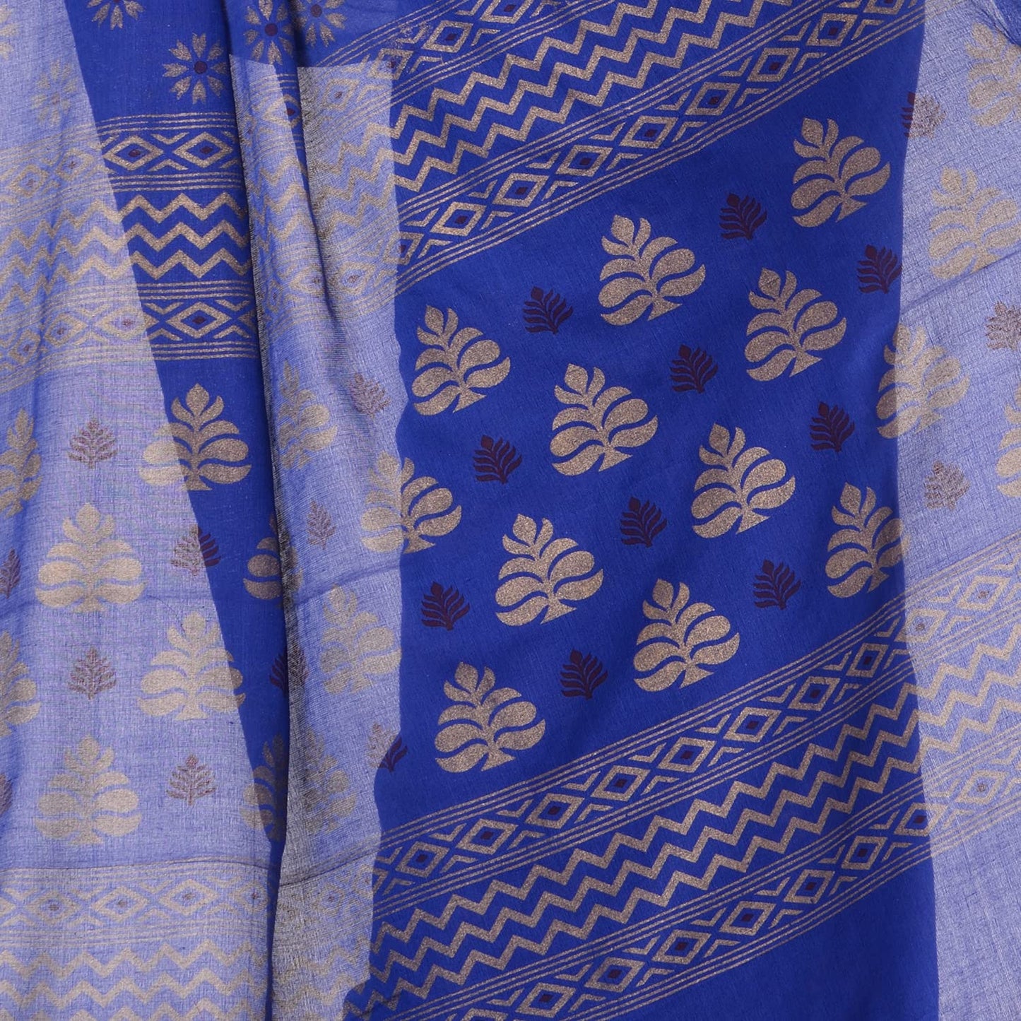 Women's Handspun Cotton Blue Handloom Print Saree