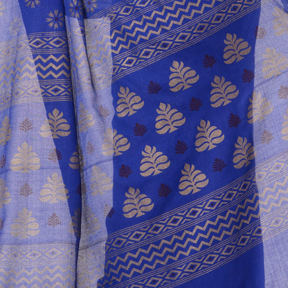 Women's Handspun Cotton Blue Handloom Print Saree