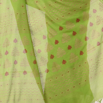 Women's Handspun Cotton Lemon Green Handloom Print Saree