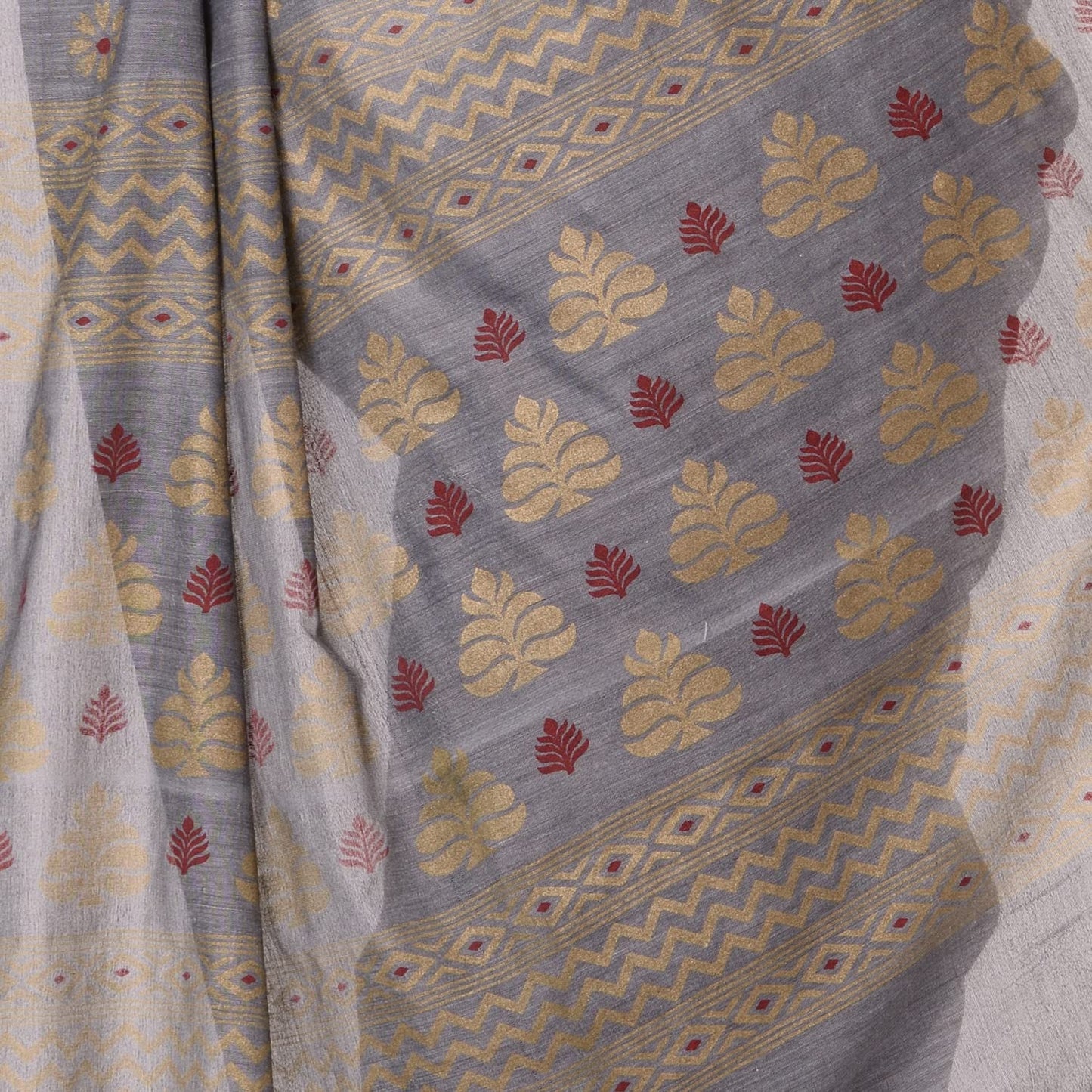 Women's Handspun Cotton Silver Grey Handloom Print Saree