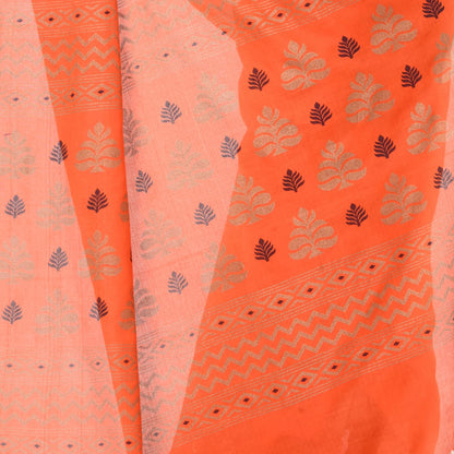 Women's Handspun Cotton Orange Handloom Print Saree