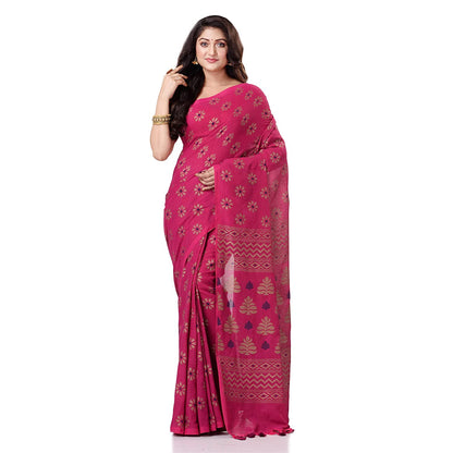 Women's Handspun Cotton Pink Handloom Print Saree