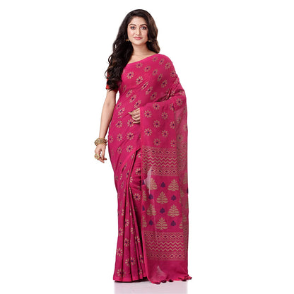 Women's Handspun Cotton Pink Handloom Print Saree