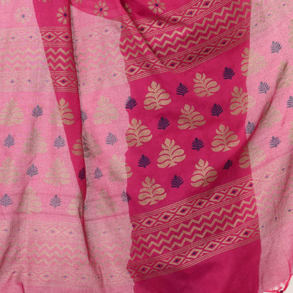 Women's Handspun Cotton Pink Handloom Print Saree