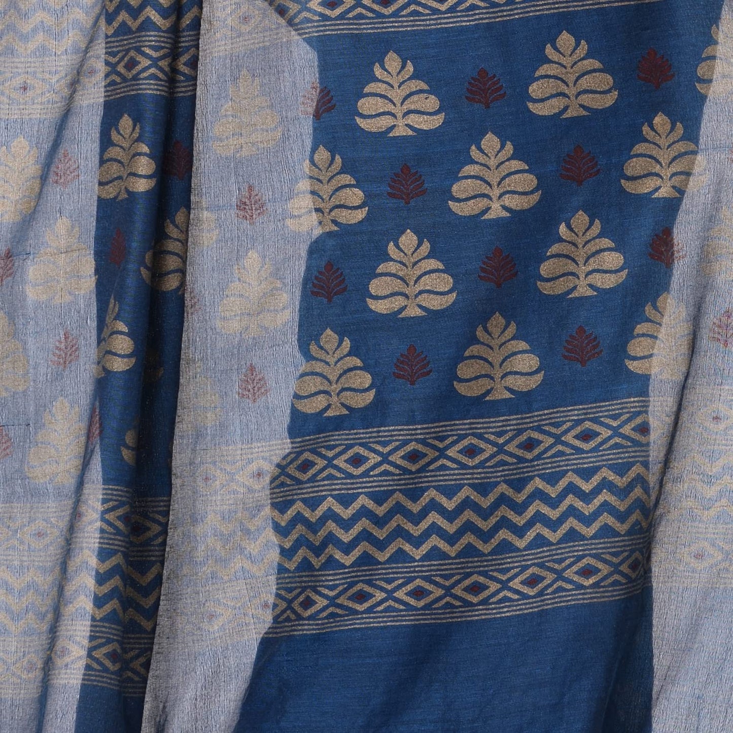 Women's Handspun Cotton Blue Handloom Print Saree