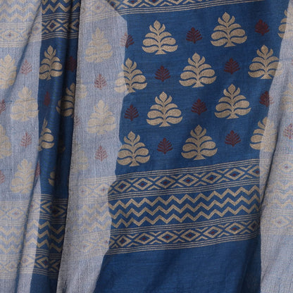 Women's Handspun Cotton Blue Handloom Print Saree