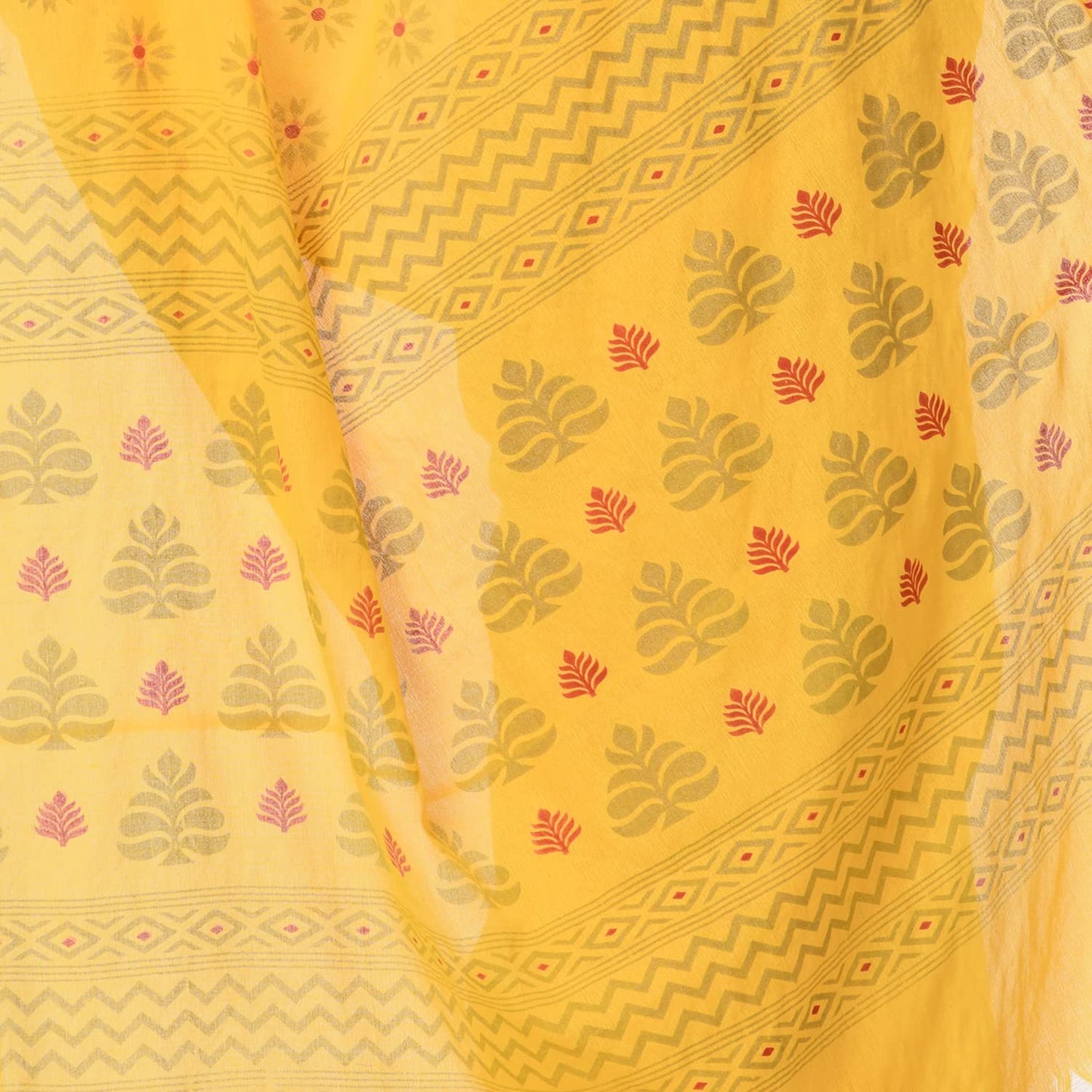 Women's Handspun Cotton Yellow Handloom Print Saree