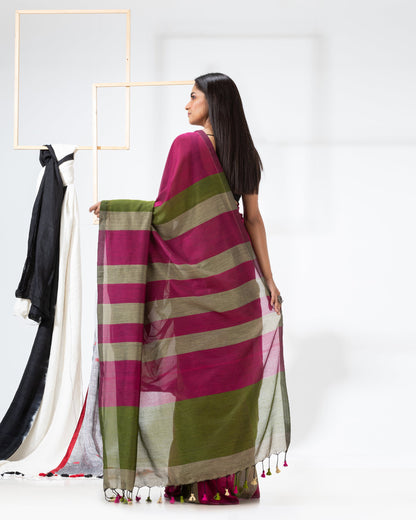 Women's Handspun Cotton Pink Handloom Saree