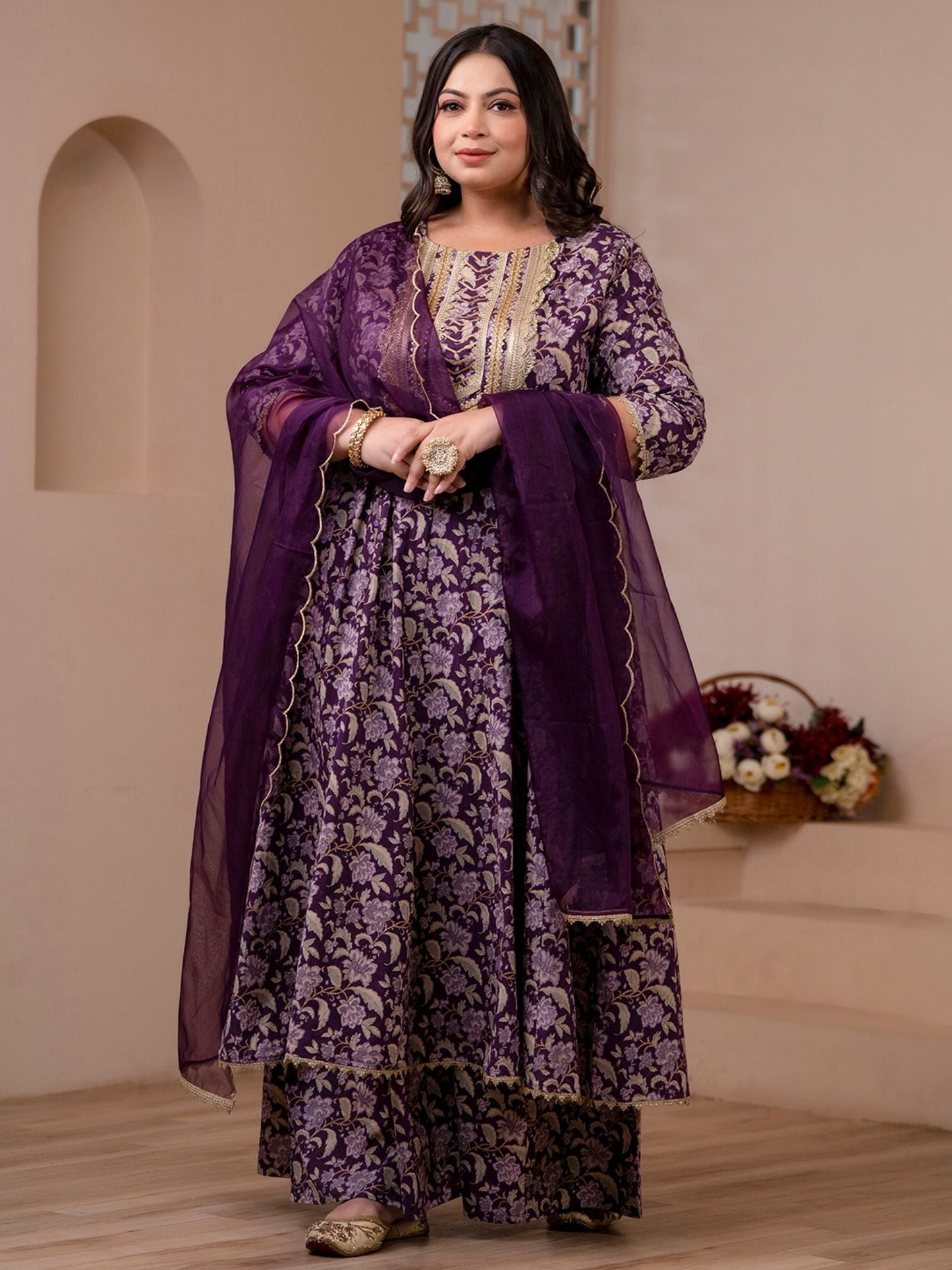 Women's Voilet Floral Printed Cotton Set