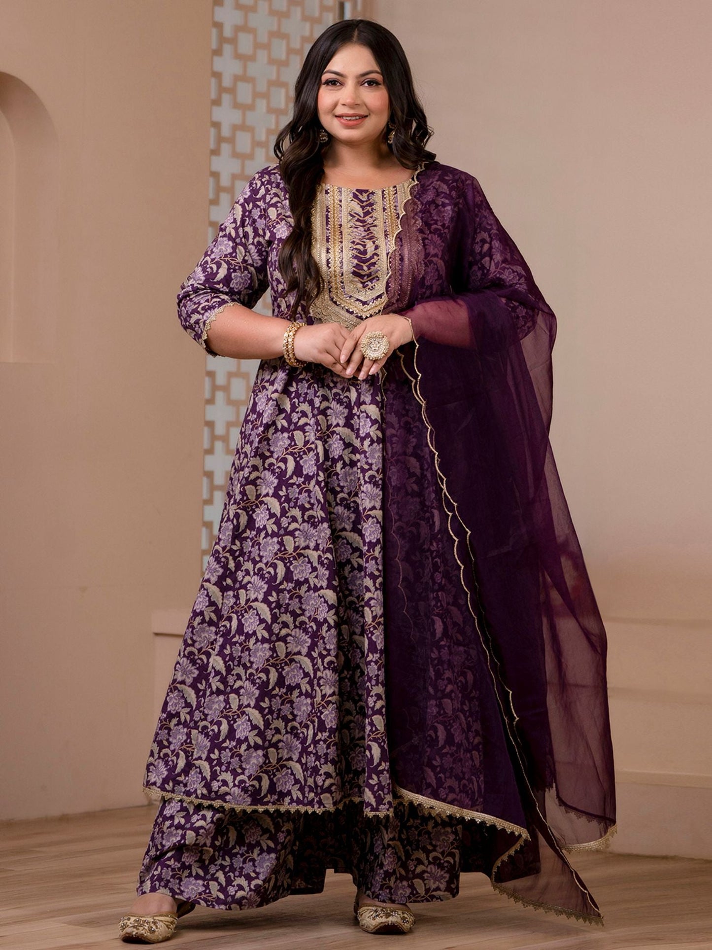 Women's Voilet Floral Printed Cotton Set