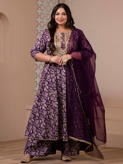 Women's Voilet Floral Printed Cotton Set