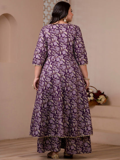 Women's Voilet Floral Printed Cotton Set