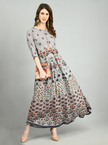 Women Grey Printed Cotton  Dress by Myshka (