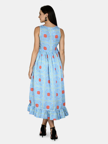 Women Sky Blue Printed Cotton Dress by Myshka (