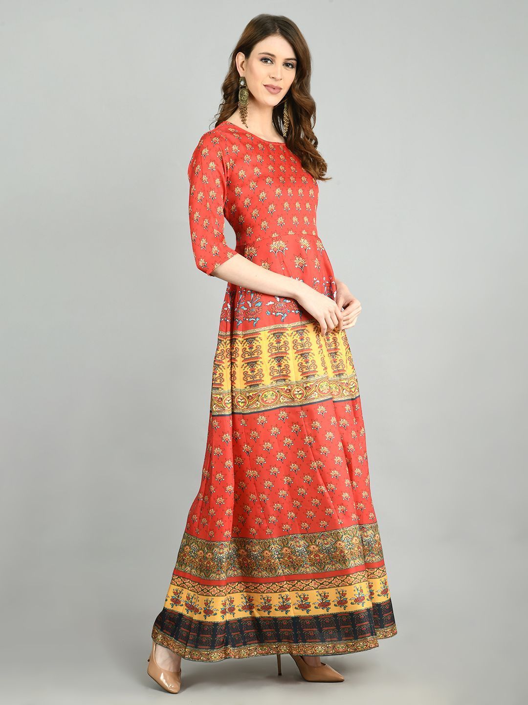 Women Red Cotton Printed Dress by Myshka (