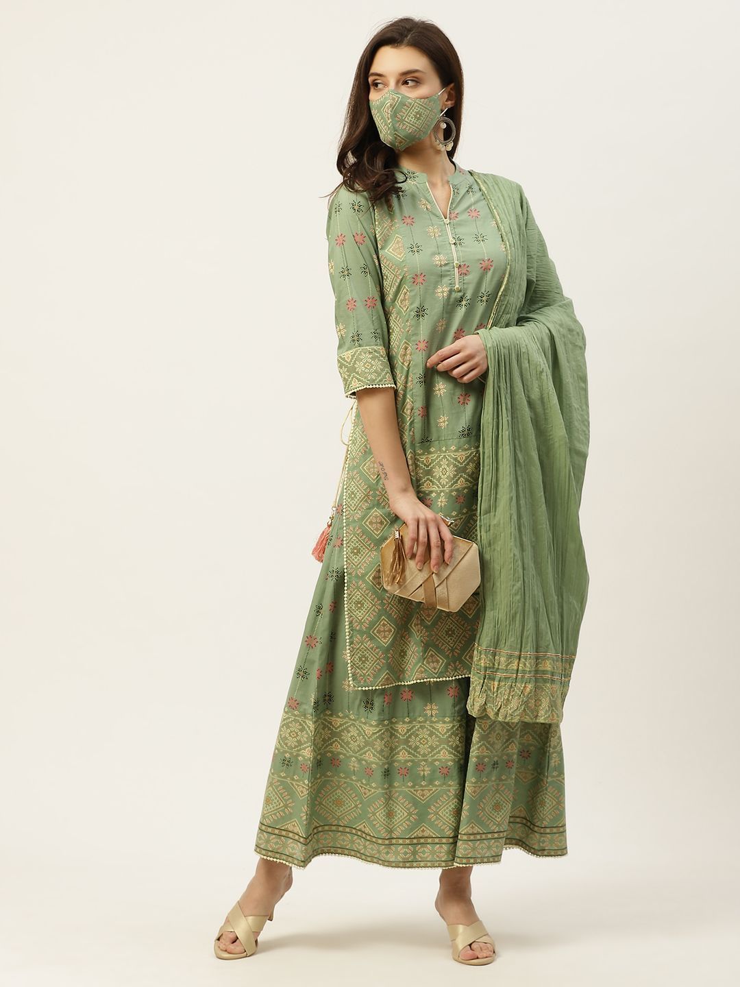 Women's Printed Straight Kurta Palazzo Dupatta Set