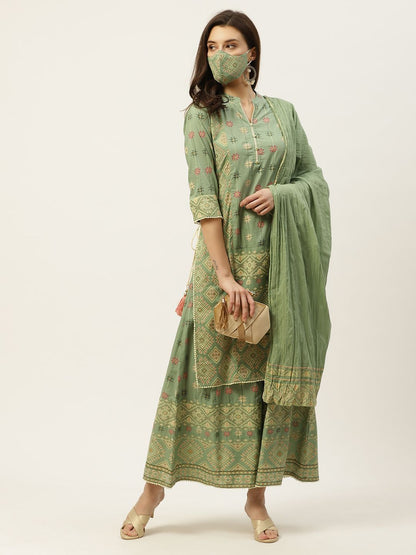 Women's Printed Straight Kurta Palazzo Dupatta Set