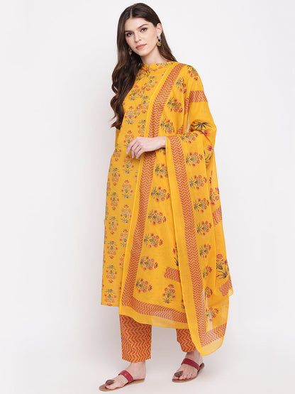 Women's Yellow Cotton Kurta With Palazzo & Dupatta By Vbuyz (3