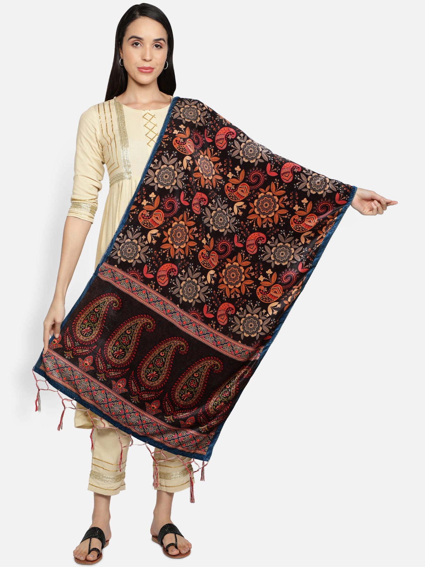 Women's Multicolored Polyster Velvet  Digital Printed Dupatta